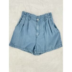 Zara Women's Light Blue Mom Denim Paper Bag Shorts Size Large High Rise